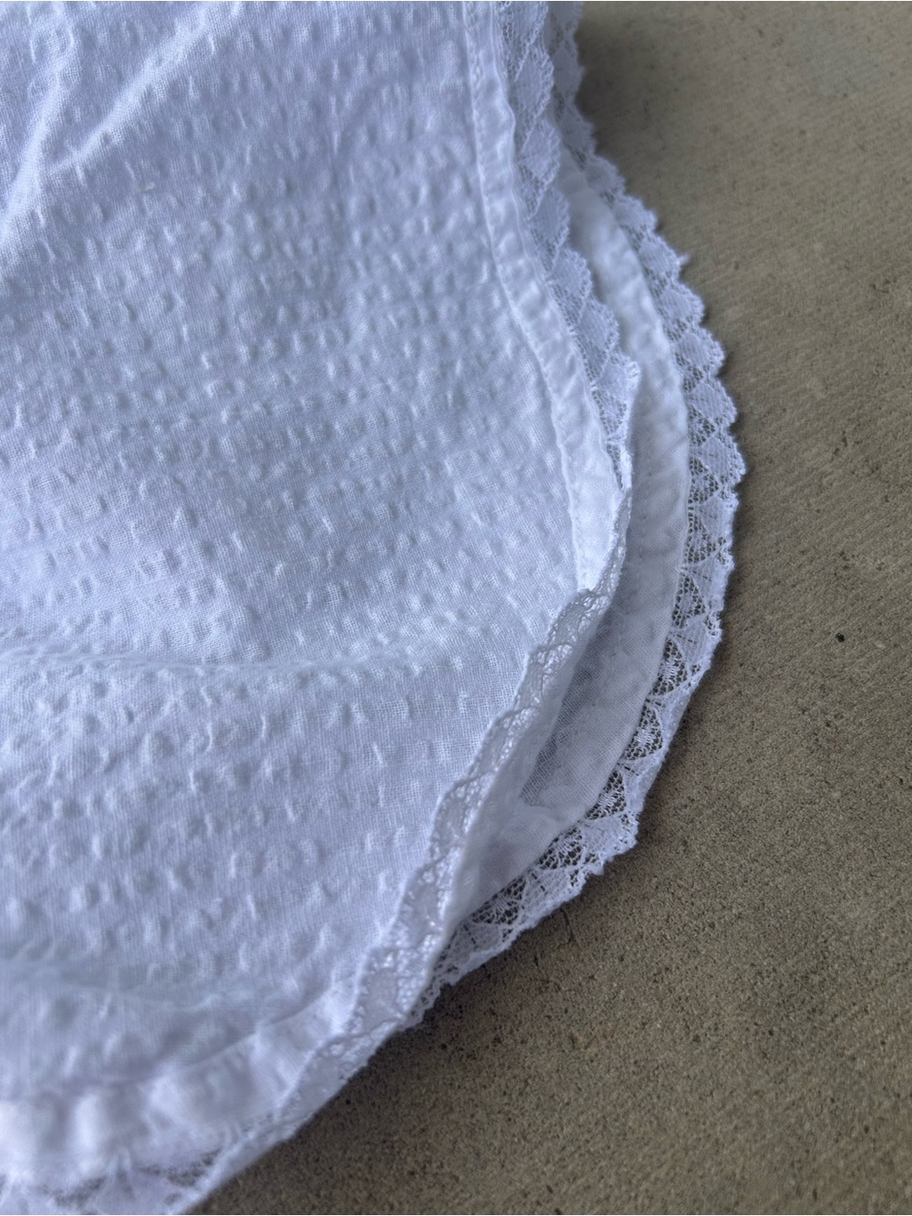 Vintage Baby Blanket White Seersucker Cotton with Lace Trim set of 2